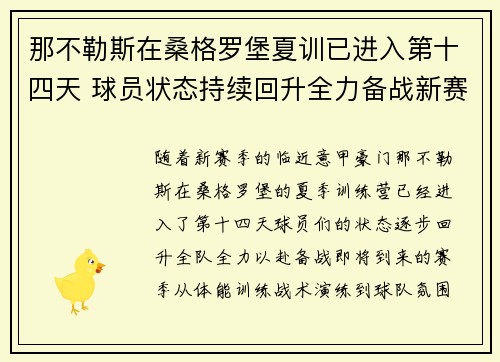 那不勒斯在桑格罗堡夏训已进入第十四天 球员状态持续回升全力备战新赛季